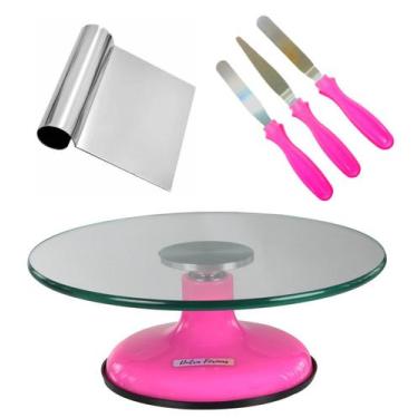 Imagem de Bailarina Para Bolo Boleira De Vidro 30 cm + Kit Espátulas Confeiteiro