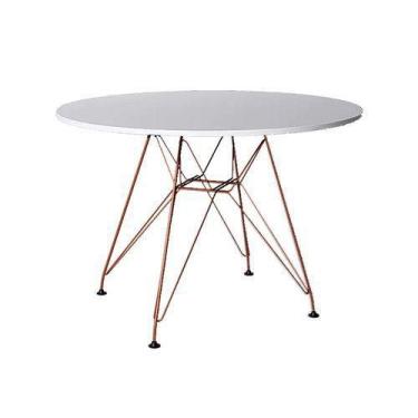 Imagem de Mesa Eiffel Redonda 110cm Tampo De Madeira Branco Com Base De Ferro Co
