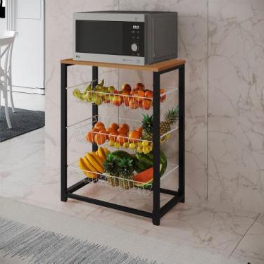 Imagem de Fruteira com Suporte para Micro-ondas Barcelona Aço Preto Cesto Branco