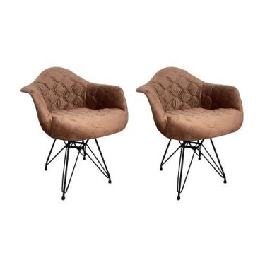 Imagem de Kit 2 Poltronas Jantar Eames Eiffel Estofadas Caramelo Base Ferro Pret