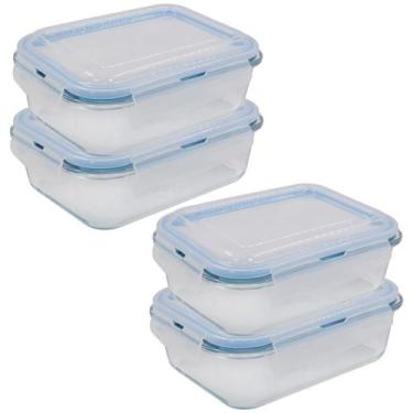 Imagem de Kit 4 Potes Herméticos Marmita 1040ml Micro-ondas Transparente Tampa A