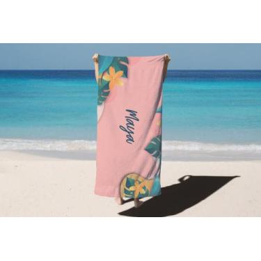 Imagem de Toalha de Banho Verão Praia Fundo Rosa Personalizado Nome Maya - Deluz
