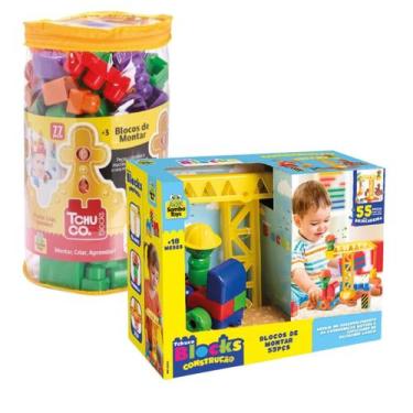 Imagem de Kit 132pcs Blocos Infantil Tchuco Blocks Didático - SAMBA TOYS