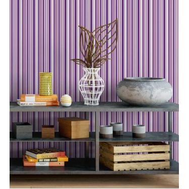 Imagem de Papel De parede Com listras Em Tons De roxo lilás claro E Branco - PAP