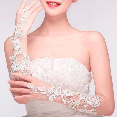 Imagem de Luva Noiva Debutante Casamento manguito Renda Strass longa - anjo da m