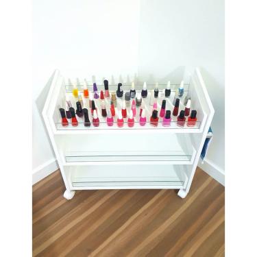 Imagem de Carrinho Auxiliar Manicure Aparador Vidro Temperado Rodízios