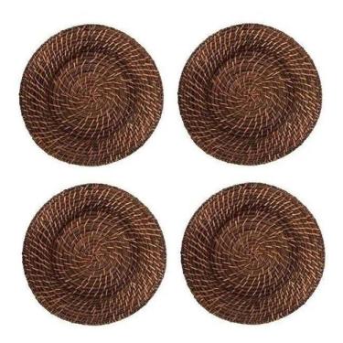 Imagem de Kit 4 Sousplat Redondo Mundiart Rattan Bambu Cores Variadas, Marrom-es