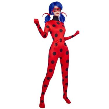 Imagem de Micotaku Women Miraculous Ladybug Cosplay Set Classic Screen Printing Jumpsuit with Eye Mask and Yoyo Bag
