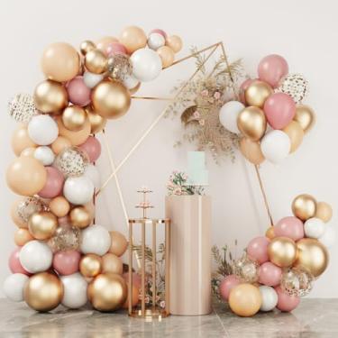 Imagem de RUBFAC Blush Balloons Garland Arch Kit, Retro Pink Macaron Orange Gold White Balloons Confetti Latex Balloons for Girls Baby Shower Garden Tea Party Bachelorette Birthday Wedding Decorations