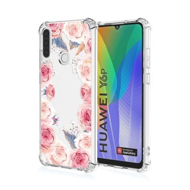 Imagem de RRXSYXL Capa para celular Huawei Y6P com estampa floral transparente, proteção à prova de choque, capa de TPU macio para Huawei Y6P, floral rosa