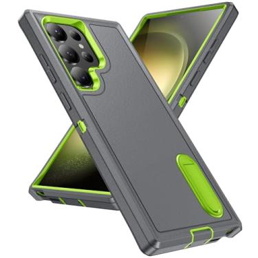 Imagem de Fucozan Capa para Galaxy S24 Ultra com suporte, capa protetora de grau militar de silicone à prova de choque para Samsung Galaxy S24 Ultra (cinza + verde)