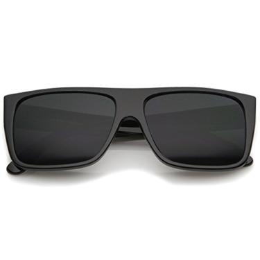Imagem de zeroUV Óculos de sol retangulares estilo Eazy Eazy Eazy com parte superior plana retrô 57 mm, Preto/fumê, One-Size