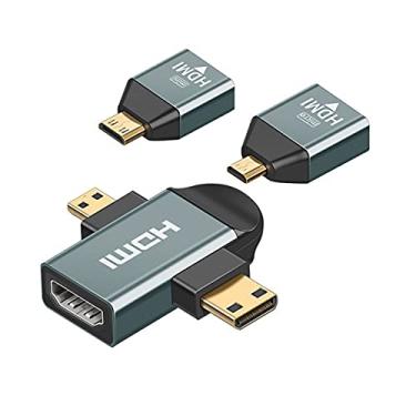 Imagem de NFHK 3 peças/conjunto micro e mini HDMI para HDMI compatível com adaptador combo fêmea 1.4 2 em 1 4K a 60hz
