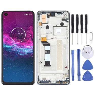 Imagem de tela Tela LCD original para Motorola One Action XT2013-1 XT2013-2 XT2013-4 Digitalizador Conjunto completo com quadro (azul) substituição da tela