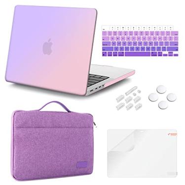 Imagem de iCasso Capa para MacBook Pro de 14 polegadas versão 2024 2023 2021 M4 A3112 A3401 A3185 M3 A2918 A2992 M2 A2779 A2442 M1 Pro/Max, pacote 5 em 1, capa rígida, bolsa de manga para Mac Pro 14, Roxo