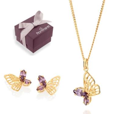 Imagem de Cordão + Brincos E Pingente Presente Feminino Banhados A Ouro 18k - Ro