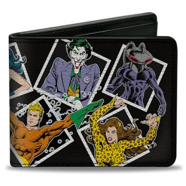 Imagem de Carteira DC Comics, Bifold, Liga da Justiça vintage blocos de super-heróis e vilões preta, couro vegano, Preto, 4.0" x 3.5", Casual