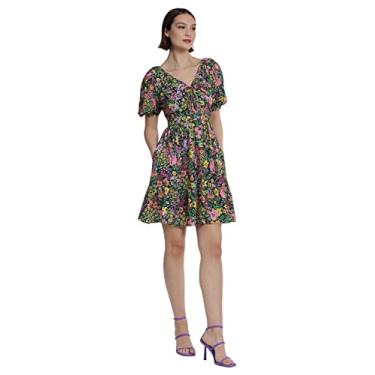 Imagem de Donna Morgan Vestido feminino divertido estampado colorido elegante casual dia evento festa data, Preto/rosa, 40