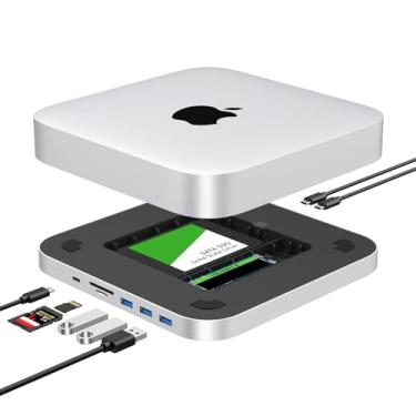Imagem de Mac Mini Dock, Hub USB C com compartimento SSD duplo - Serve para SSD M.2 NVMe/SATA e SSD de 2,5 polegadas, USB-C 10 Gbps, leitores de cartão SD/TF, estação de ancoragem para Mac Mini M1/M2/Mac Studio