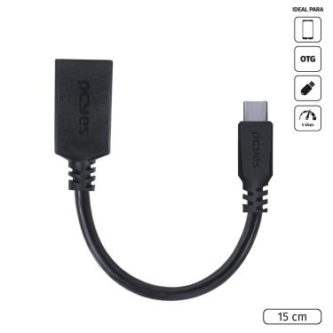 Imagem de Adaptador OTG Tipo C para USB a 3.0 para Celular Smartphone 15 CM Preto - P3AMUP-15