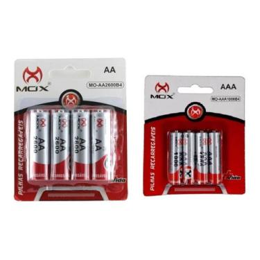 Imagem de Kit Pilhas Recarregaveis 4 AA + 4 AAA Mox Xbox Microfones Controle Bri
