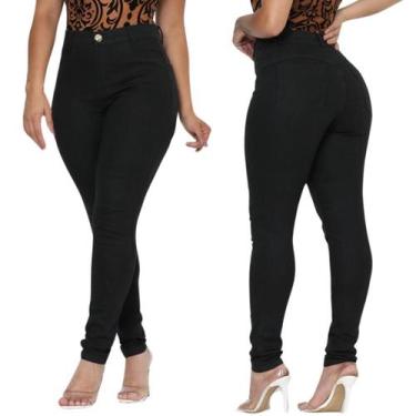 Imagem de Calça Jeans Skinny Preta Feminina Cintura Alta - JeansPreto, 46