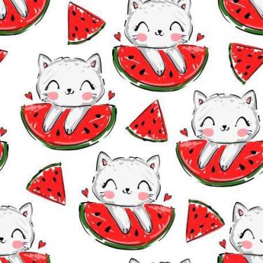 Imagem de PAPEL DE PAREDE ADESIVO INFANTIL GATINHA MELANCIA L009 Rolo 0,58x3M - 