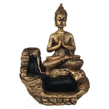 Imagem de INCENSARIO CASCATA PQ BUDA HINDU ORANDO Resina cor Dourado  - HP Decor