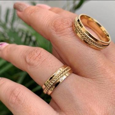 Imagem de Par de Aliancas em Ouro 18K com 5mm da colecao Makom com trançado manu