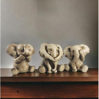 Imagem de Trio De Elefantes Cego Surdo E Mudo Estatueta Decorativo em Resina - D