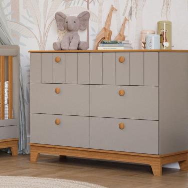 Imagem de Cômoda de Bebê com 6 Gavetas Chantilly Expresso Móveis Cinza/Marrom