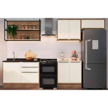 Imagem de Kit Cozinha Completa 6 Peças Versalis (2 Aéreos + 1 Nicho + 2 Balcões + 1 Complemento) C6P196 Freijo/Cinza Argila - Herval