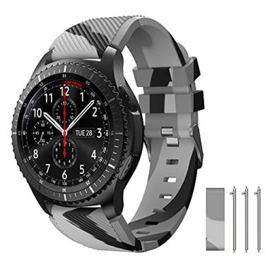 Imagem de TOOLAIK Pulseira compatível com Samsung Galaxy Watch 3 45 mm/Galaxy Watch 46 mm Bands/Gear S3 Frontier/Clássico, Pulseira de relógio inteligente de 22 mm, pulseira de silicone casual para mulheres e homens (camuflagem cinza)