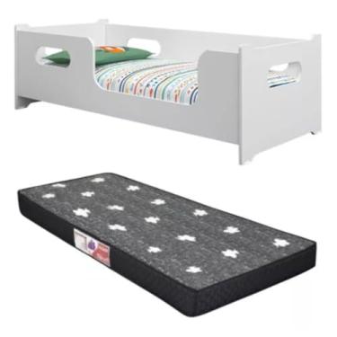 Imagem de Cama Solteiro Incluso 2 Colchão D20 Montessori Proteção Grade Lateral Resistente Espaçosa