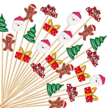 Imagem de KIGEAPUEL 100 Peças de Palitos de Coquetel de Natal, Decoração de Natal com Tema Vintage, Palitos de Dente, Aperitivo de Bambu, Espetos de Frutas para Festa de Natal, Ano Novo, Comida, Bebidas de Frut