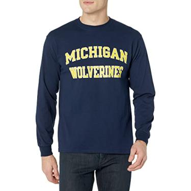 Imagem de Blue84 NCAA Michigan Wolverines camiseta masculina de manga comprida com nome do time arqueado, Michigan Wolverines azul-marinho, grande