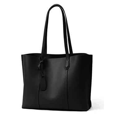 Imagem de SO Malas de mulher grande mala tote mala de ombro na moda senhora PU couro mala Shopper para escola trabalho viagem compras, Preto, L, Elegante
