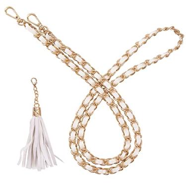 Imagem de VanEnjoy Alça de corrente de bolsa com borla – Couro de microfibra – Substituição para alças transversais de ombro para bolsa, Corrente de ouro branco com borla, Small