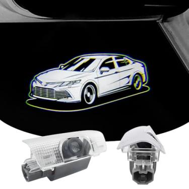 Imagem de akarin 2 peças de luzes LED com logotipo de porta de carro compatíveis com Camry XV70 Hybrid XLE junho de 2017 - abril de 2024 cortesia projetor laser luz de boas-vindas lâmpada de poça fácil