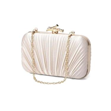 Imagem de AWUXINE Bolsa clutch feminina para noite plissada, bolsa de ombro com corrente, bolsa de ombro de cetim para festa de casamento, Dourado