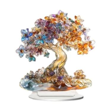 Imagem de Nishiyuenyi Ornamento de árvore da vida em acrílico, decoração de mesa, peça central de mesa 2D com base para estante, Style C