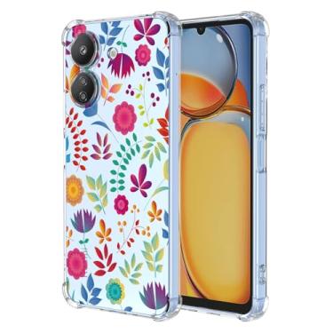 Imagem de JDYGWK Capa para Xiaomi Redmi 13C 4G Poco C65 com estampa de flores transparentes, TPU macio, fina, leve, à prova de choque, capa protetora antiarranhões para Xiaomi Redmi 13C 4G, plantas coloridas