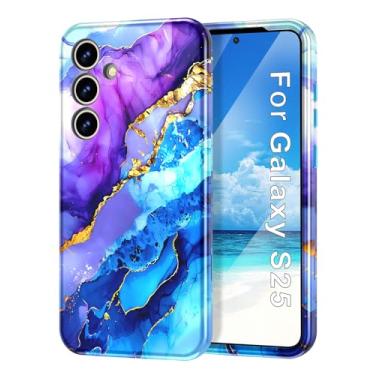 Imagem de Btscase Capa para Samsung Galaxy, [Teste de queda de grau militar] Design de padrão de mármore fino robusto à prova de choque feminino meninas homens capa protetora anti-arranhões, azul roxo