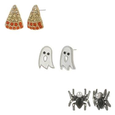 Imagem de MADISON TYLER Brincos de Halloween para mulheres | Brincos fofos de aranha fantasma Frankenstein Tiro | Joias na festa de Halloween | Presente de Natal para meninas adolescentes e crianças, Zinco, Strass