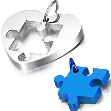 Imagem de OIDEA 2 peças de aço inoxidável para casais com pingente de coração para o dia dos namorados, corrente incluída, com embalagem de sacola de presente, preto, Aço inoxidável