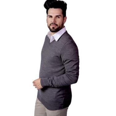 Imagem de Blusa Suéter Maculina em Tricot Frio Casaco Cardigam - KantyLan, Cinza
