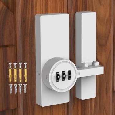 Imagem de MeBantoo Trava adesiva de porta de celeiro de 180 graus, fechaduras de armário com combinação, fechadura de porta deslizante sem chave com cola e parafusos para celeiro, armário, galpão, armazenamento