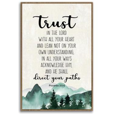 Imagem de PHAMTE Christian Proverbs 3:5-6 Trust In The Lord With All Your Heart Wall Art Framed, Bible Scripture Wall Decor, Religious Mountian Print Framed Canvas Wall Art Home Room Office Church Decor 40 x 61