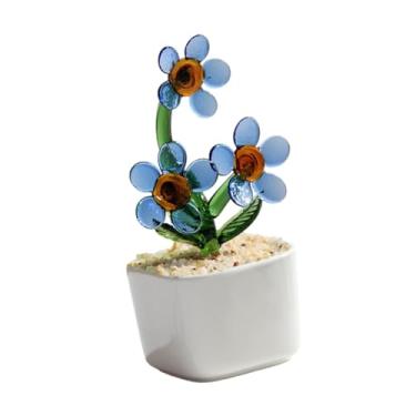 Imagem de Fenteer Ornamento de vidro Ornamento Central Peça de decoração de decoração estátua em vaso para prateleira, Azul