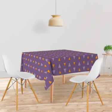 Imagem de Toalha De Mesa Quadrada 4 Lugares Tecido Oxford Triângulos Roxo e Amar